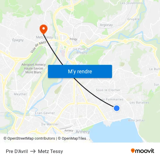 Pre D'Avril to Metz Tessy map