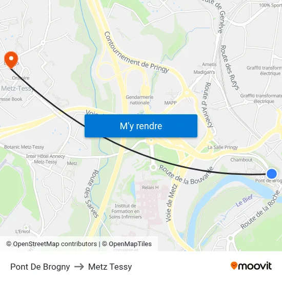 Pont De Brogny to Metz Tessy map
