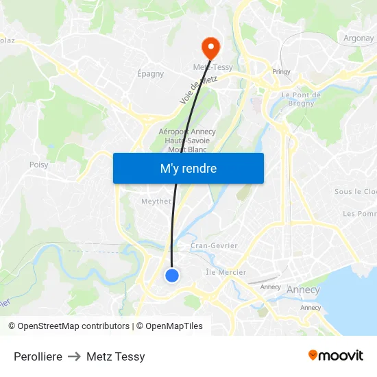 Perolliere to Metz Tessy map