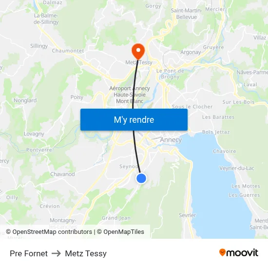 Pre Fornet to Metz Tessy map