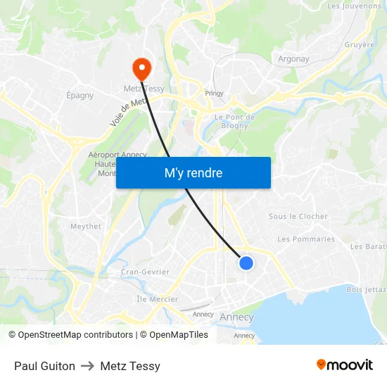 Paul Guiton to Metz Tessy map