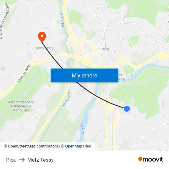 Piou to Metz Tessy map