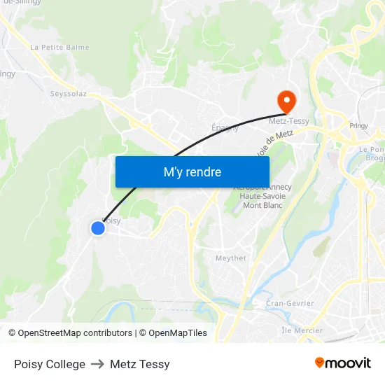 Poisy College to Metz Tessy map