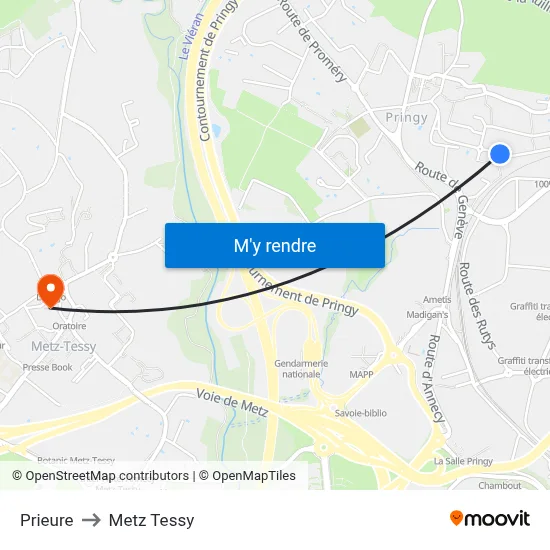Prieure to Metz Tessy map