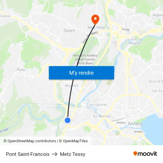 Pont Saint-Francois to Metz Tessy map
