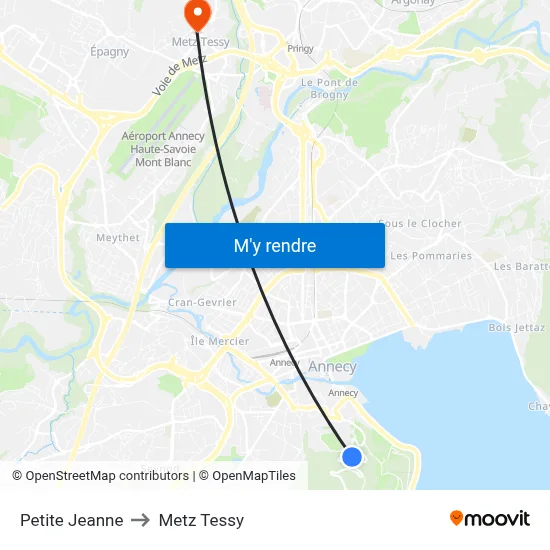 Petite Jeanne to Metz Tessy map