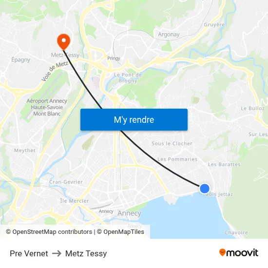 Pre Vernet to Metz Tessy map