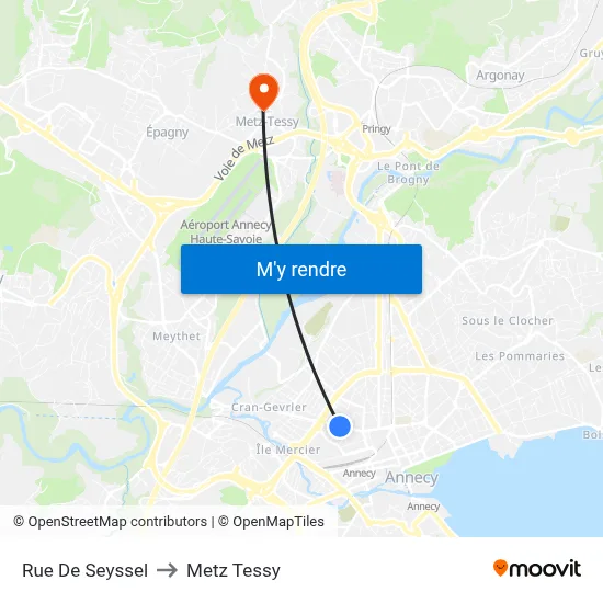 Rue De Seyssel to Metz Tessy map