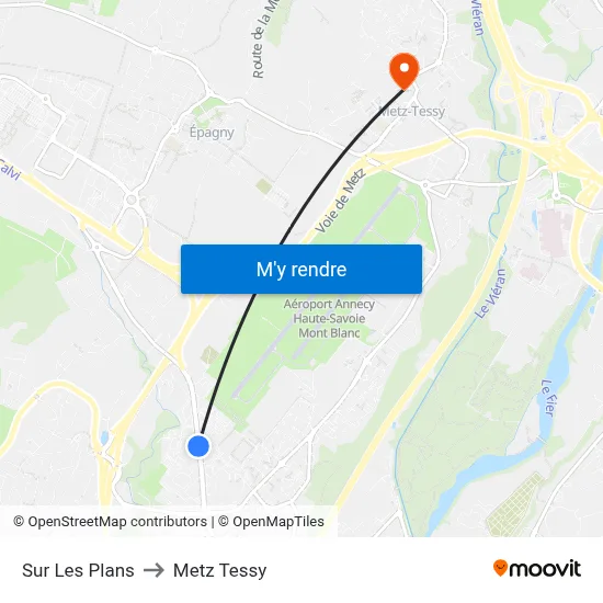 Sur Les Plans to Metz Tessy map