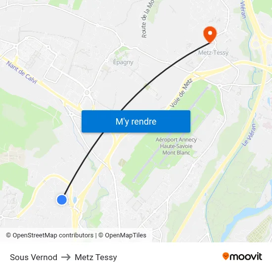 Sous Vernod to Metz Tessy map