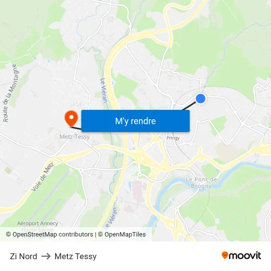 Zi Nord to Metz Tessy map