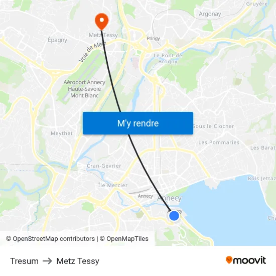 Tresum to Metz Tessy map