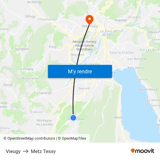 Vieugy to Metz Tessy map