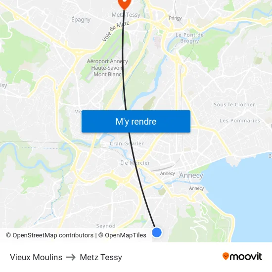 Vieux Moulins to Metz Tessy map