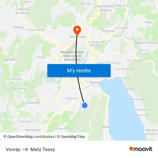 Vovray to Metz Tessy map