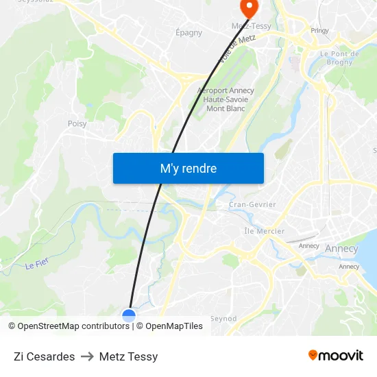 Zi Cesardes to Metz Tessy map