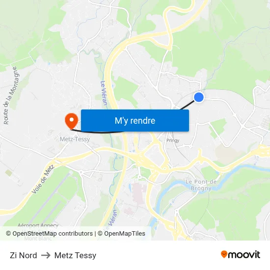 Zi Nord to Metz Tessy map
