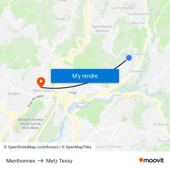 Menthonnex to Metz Tessy map