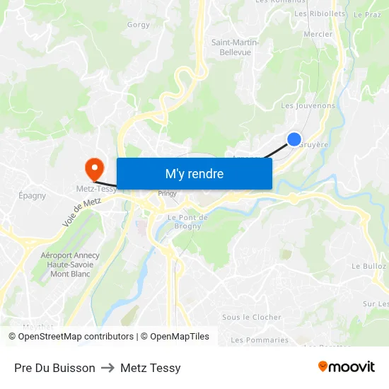 Pre Du Buisson to Metz Tessy map