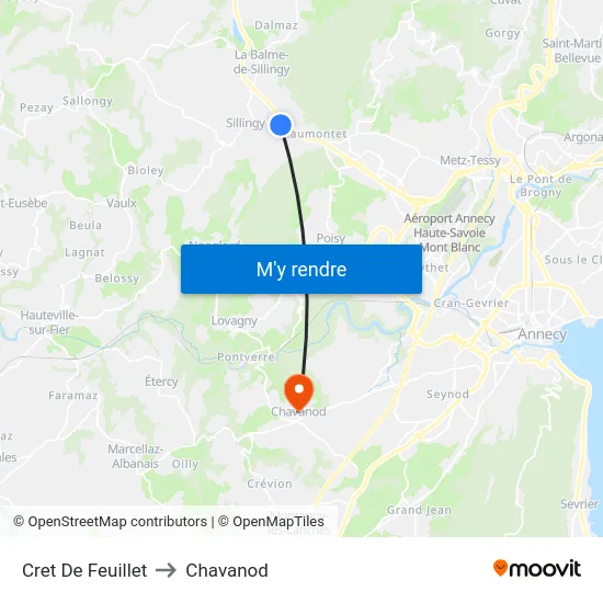 Cret De Feuillet to Chavanod map