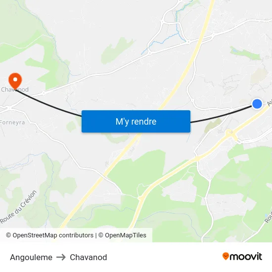 Angouleme to Chavanod map