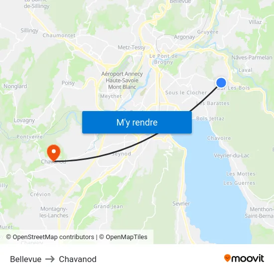 Bellevue to Chavanod map
