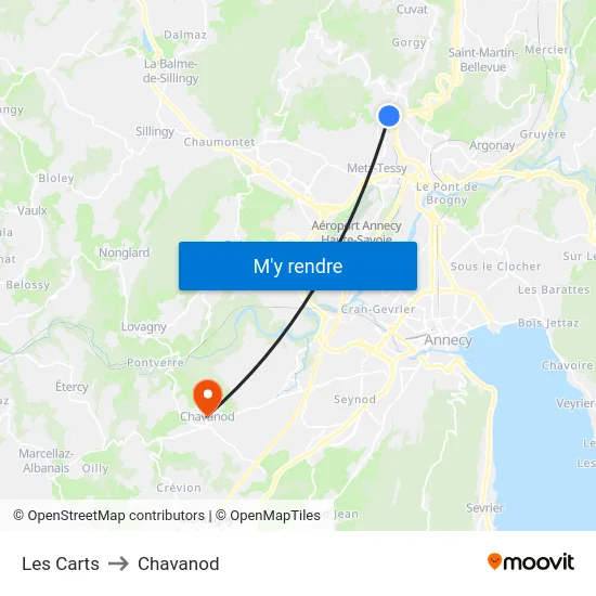 Les Carts to Chavanod map