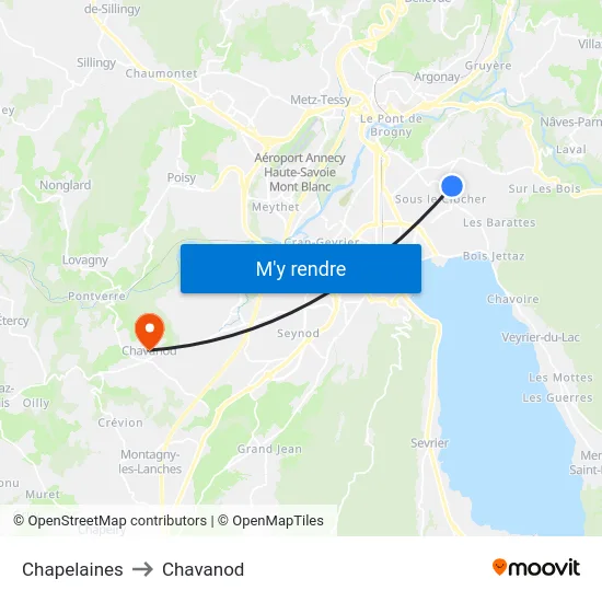 Chapelaines to Chavanod map