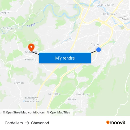 Cordeliers to Chavanod map