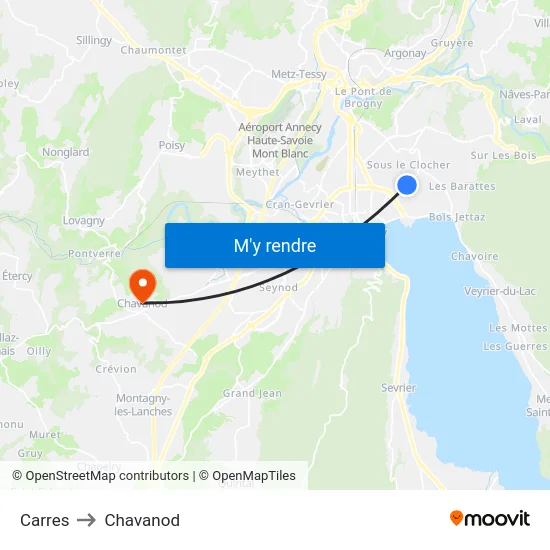 Carres to Chavanod map