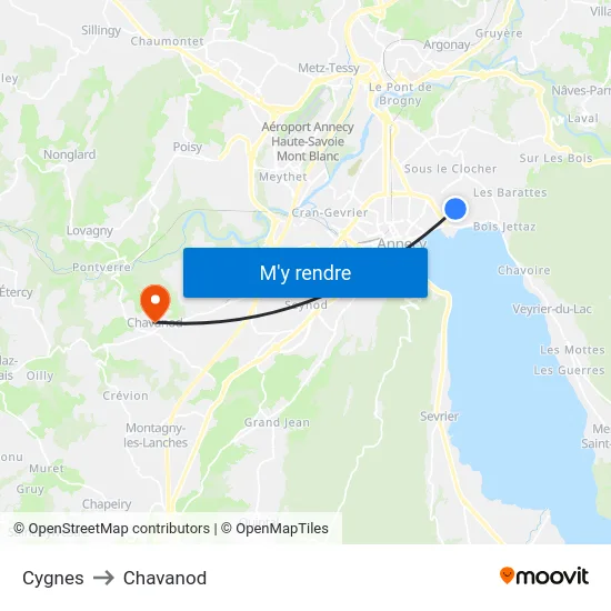 Cygnes to Chavanod map