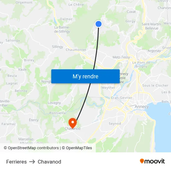 Ferrieres to Chavanod map