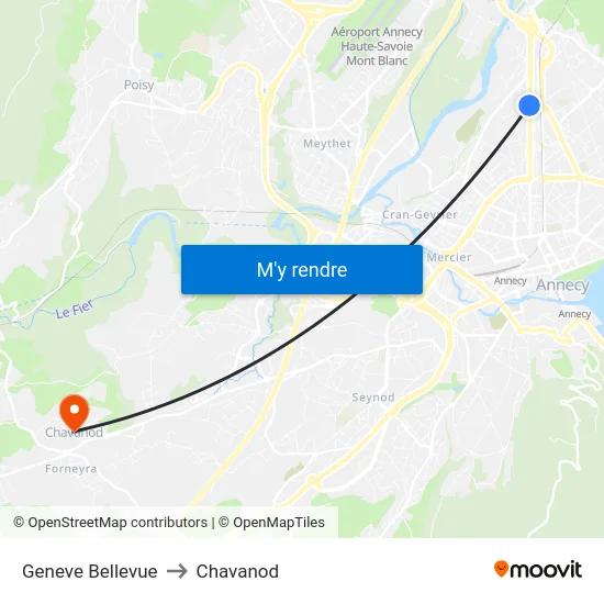 Geneve Bellevue to Chavanod map