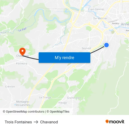 Trois Fontaines to Chavanod map