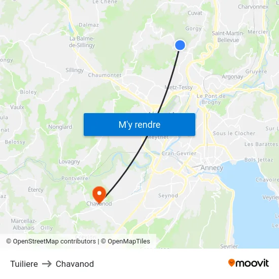 Tuiliere to Chavanod map