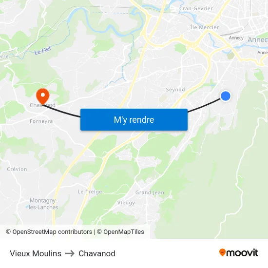Vieux Moulins to Chavanod map