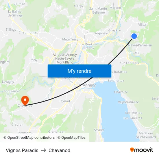 Vignes Paradis to Chavanod map