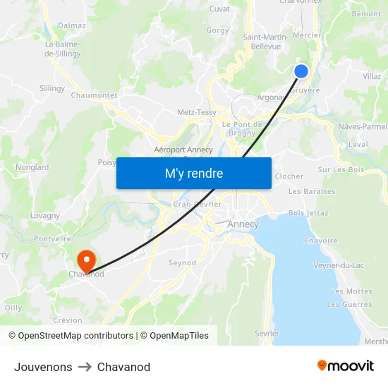 Jouvenons to Chavanod map