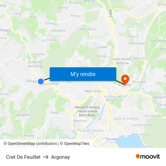 Cret De Feuillet to Argonay map
