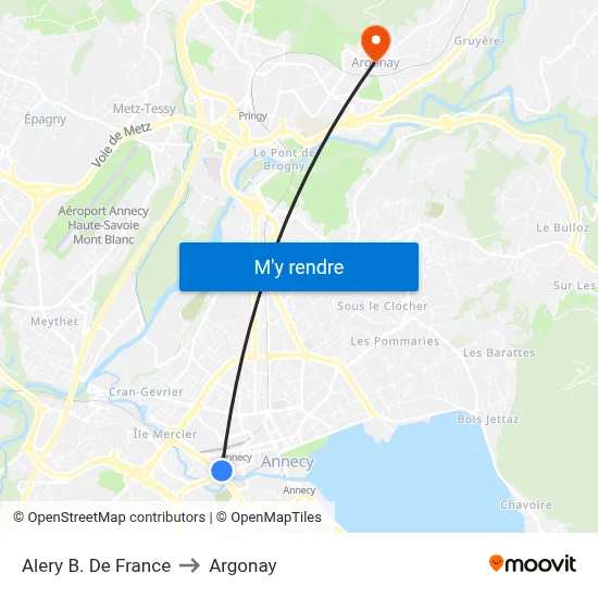 Alery B. De France to Argonay map