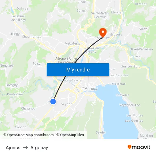 Ajoncs to Argonay map