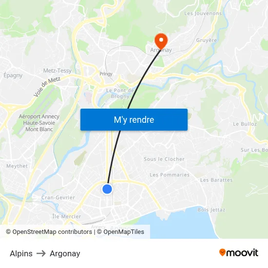 Alpins to Argonay map