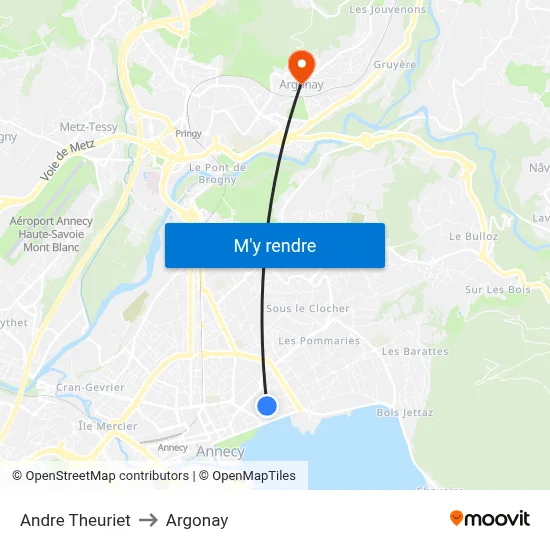 Andre Theuriet to Argonay map