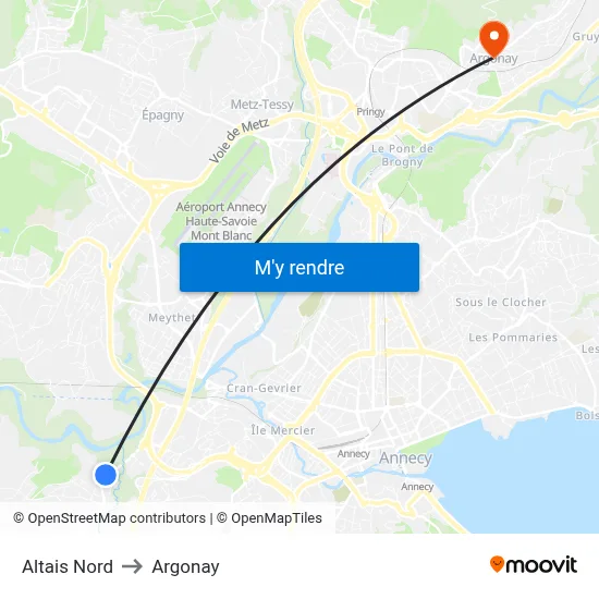 Altais Nord to Argonay map