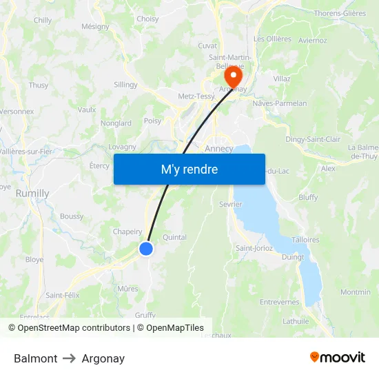 Balmont to Argonay map