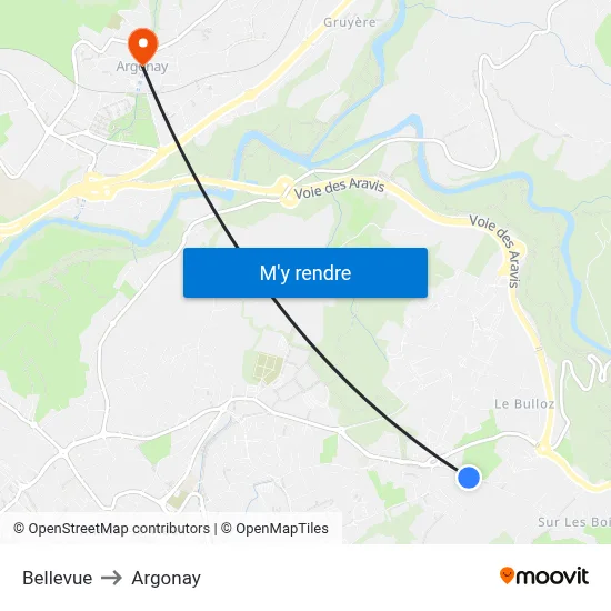 Bellevue to Argonay map