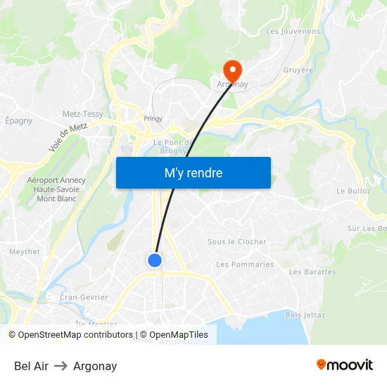 Bel Air to Argonay map