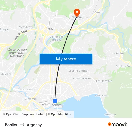 Bonlieu to Argonay map