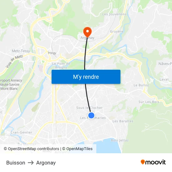 Buisson to Argonay map