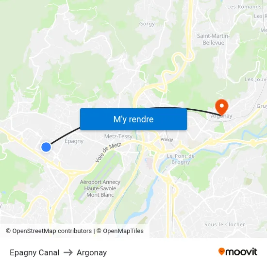 Epagny Canal to Argonay map